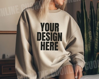 Sand Gildan-sweatermodel, Boho GIldan 18000-sweatshirt ronde halsmodel, retro ronde halsmodel, sand-sweatermodel, oversized zand