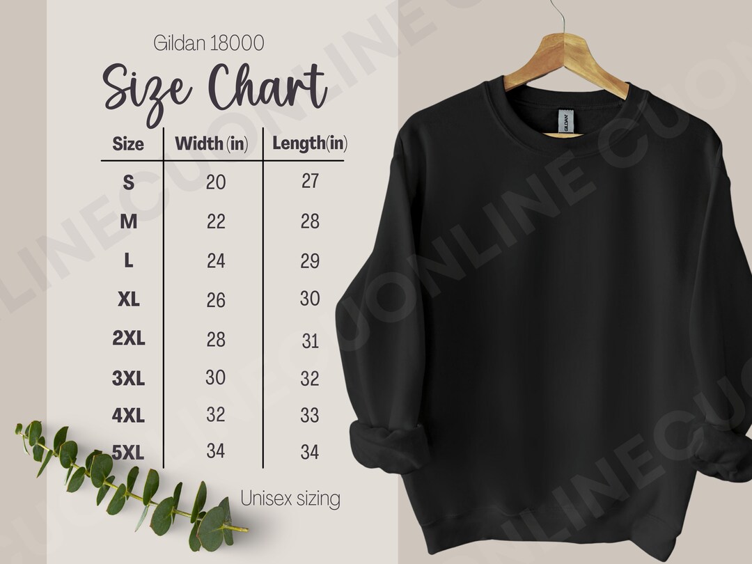 Gildan 18000 Size Chart Gildan 18000 Sweatshirt Size Chart - Etsy