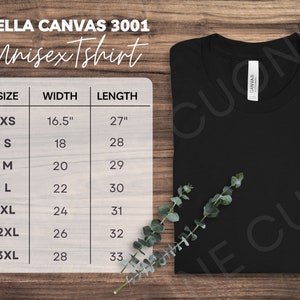 Bella Canvas 3001 Size Chart, Bella Canvas 3001, T-shirt Size Chart, Bella Canvas Size Guide, Mockup Size Chart, Print on Demand