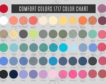 Charte des couleurs confort 1717, Guide des couleurs de tshirt, Charte des couleurs de confort, Maquette de couleurs de confort, Guide des tailles de couleurs de confort, Couleur