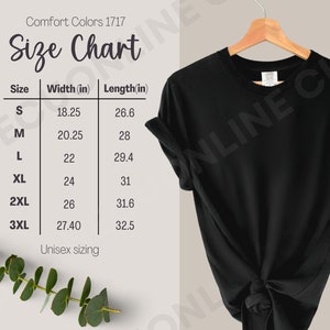 Comfort Colors 1717 Size Chart, Comfort Colors 1717 Sizing Chart, Comfort Colors Size Guide, Comfort Colors Mockup, Comfort Colors Chart