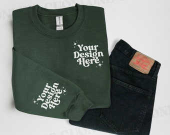 Gildan 18000 Forest Sleeve Mockup, Forest Green Sleeve Mockup, Gildan 18000 Sleeve Mockup, Sleeve Print Mockup, Forest Green Gildan