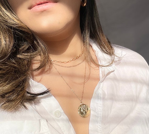 ネックレス・ペンダント Golden Chain Necklace 3 3 Chain Gold Necklace With Pendant - Etsy