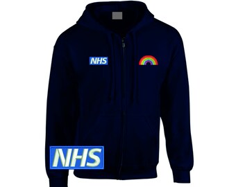 NHS*  & Rainbow - Embroidered Unisex Zipped Hoodie