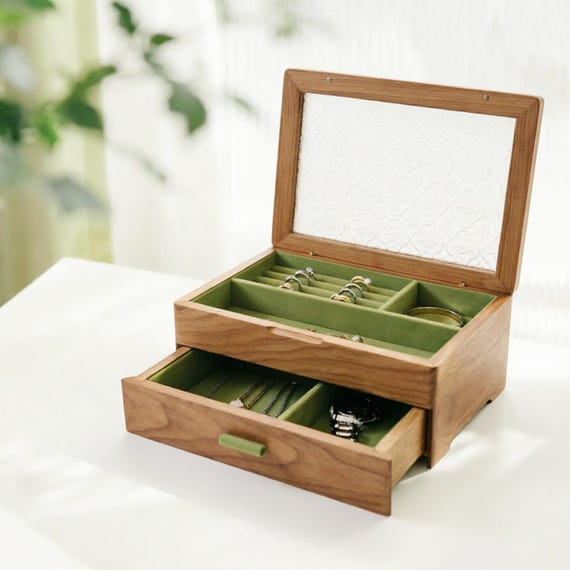 Schmuckkästchen aus Holz für Ohrringe, Halsketten, Ringe, Uhren – Organizer-Box, Jahrestagsgeschenk für sie