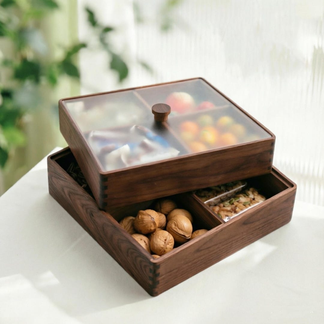 OMA.TOP Walnut＋OMA1/2UNIT Glassx2セットのセット Walnut Snack Box With Glass Lid: Square Wooden Storage - Etsy