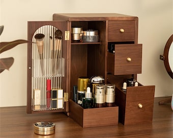 Women Wooden Makeup Organizers,Large Capacity Cosmetic & toiletry storage,Makeup Beauty storage cabine,Personalized Gift for wife her