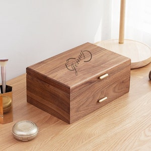 Caja de joyería de nogal macizo con cajón, caja de almacenamiento de madera, pendiente de madera, pulsera, collar, anillos, caja organizadora de reloj, regalo de cumpleaños para esposa imagen 8