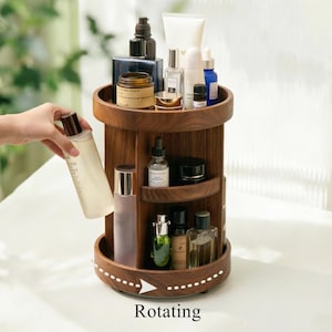 Estantería redonda giratoria personalizable para cosméticos: estante multicapa para maquillaje, tocador o escritorio.