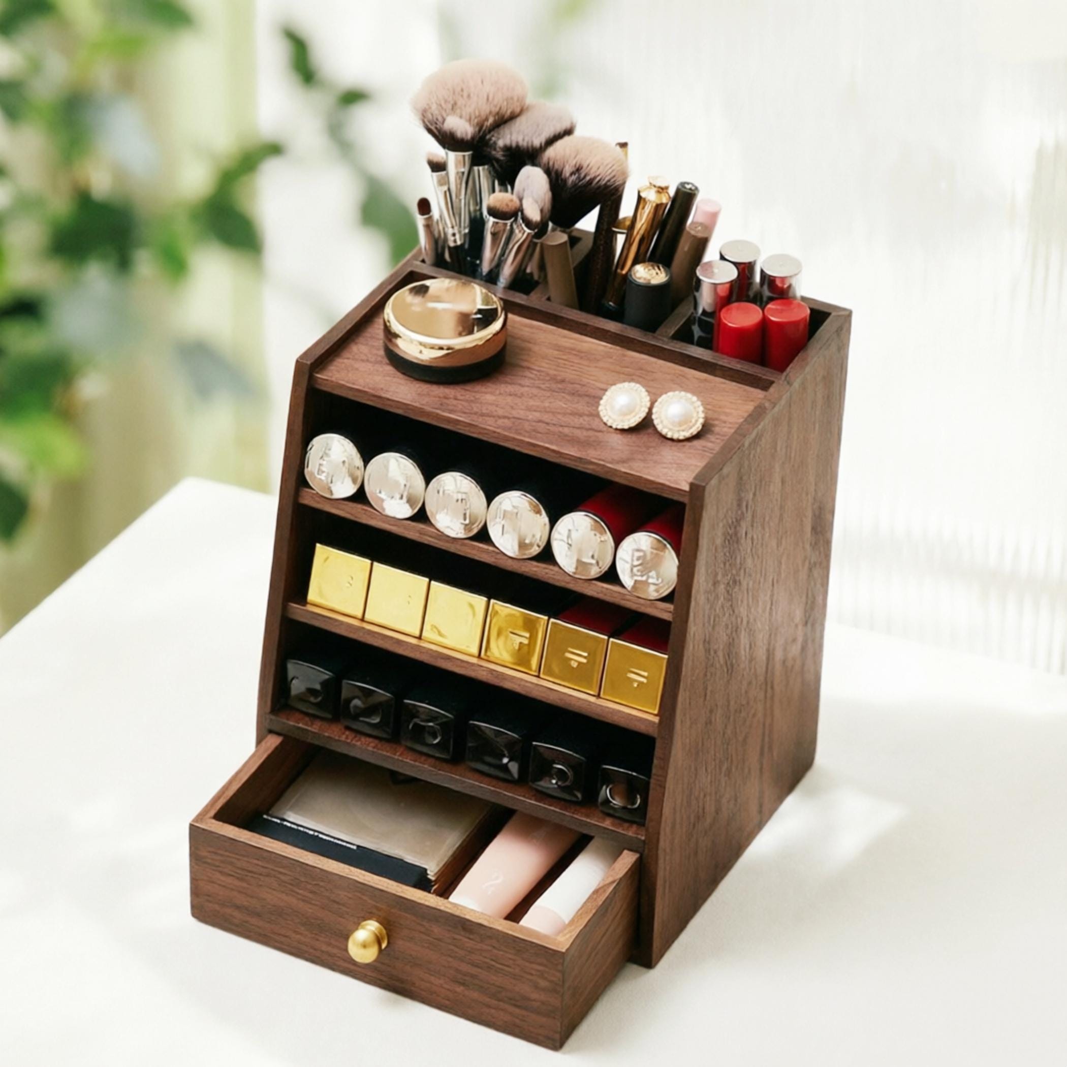 Walnut Makeup Organizer