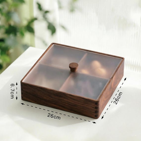 Walnut Snack Box With Glass Lid: Square Wooden Storage - Etsy