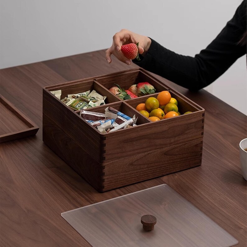 Walnut Snack Box With Glass Lid: Square Wooden Storage - Etsy