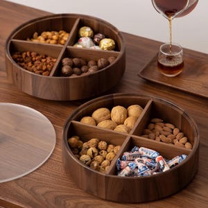 Boîte à noix ronde en noyer avec couvercle, 1/2 couche de rangement en bois pour la maison pour des collations, boîte séchée, boîte de noix à biscuits, cadeau de pendaison de crémaillère, boîte-cadeau de Noël