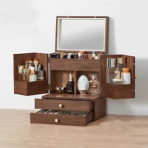Organizadores de maquiagem de madeira, armazenamento de cosméticos e produtos de higiene pessoal de grande capacidade, caixa de joias, cabine de armazenamento de beleza de maquiagem, presente personalizado para sua esposa