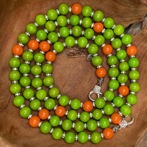 Handykette apple green & orange mit Strassstein- Spacerperlen