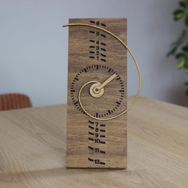 Personalized Fibonacci Wooden Wall Clock, Spiral Mid Century Desk & Mantel Clock