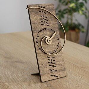 Personalized Fibonacci Wooden Wall Clock, Spiral Mid Century Desk & Mantel Clock image 2