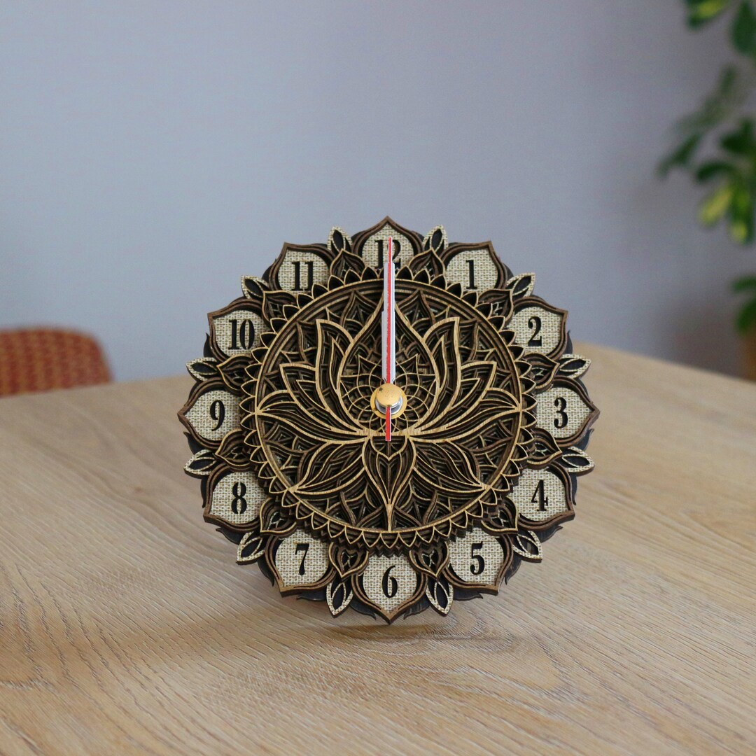 Mandala Wooden Wall and Desk Clock, Personalized Silent Clock, Rustic ...