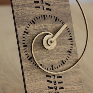Personalized Fibonacci Wooden Wall Clock, Spiral Mid Century Desk & Mantel Clock image 3