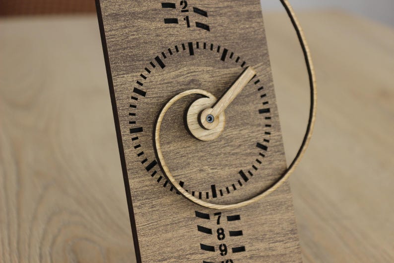 Personalized Fibonacci Wooden Wall Clock, Spiral Mid Century Desk & Mantel Clock image 3