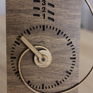 Personalized Fibonacci Wooden Wall Clock, Spiral Mid Century Desk & Mantel Clock image 4