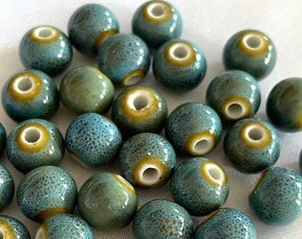 10mm Burnt Dark Teal with Black Speckled Round Ceramic Bead, Blue Green Neutral Spacer Focal Bead for DIY Macarame Jewelry Making Supply