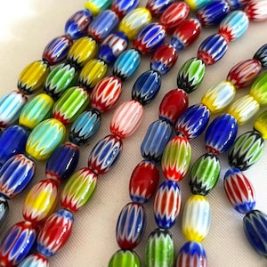 Mix di perle di vetro a forma di riso Millefiori Rondelle a strisce assortite 9x6mm, distanziatore in murano con barile arcobaleno multicolore Fornitura per creazione di gioielli fai-da-te