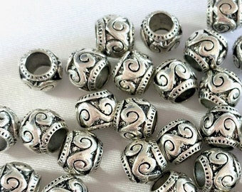 10mm Large Hole Antique Silver Hollow Ocean Waves Metal Spacer Bead, Tibetian Silver Filigree Focal Bead for DIY Jewelry Making Craft Supply