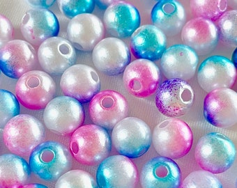 8mm Pink Blue Ombre Faux Pearl Acrylic Round Bead, Mermaid Multi-coloured Plastic Spacer Focal Bead for DIY Macarame Jewelry Making Supply