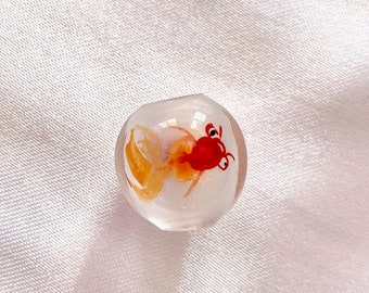 14mm Goldfish Chinese Inside Painting Handmade Glass Bead, Inner Drawing Artisan Hand Painted DIY Jewelry Making Supplies, Animal Focal Bead