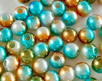 8mm Bronze Teal Ombre Faux Pearl Acrylic Round Bead, Mermaid Multi-coloured Plastic Spacer Focal Bead for DIY Macarame Jewelry Making Supply