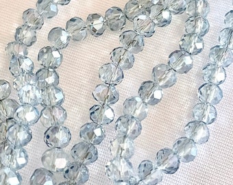 Conta redonda de vidro facetado transparente azul-acinzentado claro de 4 mm, espaçador de cristal delicado para confecção de joias DIY