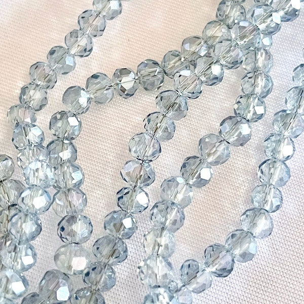 4mm Transparent Light Grey Blue Faceted Glass Rondelle Bead, Dainty Crystal Spacer DIY Jewelry Making Supply