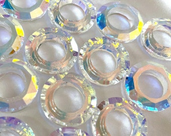 20mm Faceted Round Donut Glass Cosmic Ring Bead, Chinese Large Hole Transparent AB Crystal Pendant Hoop for DIY Jewelry Findings Supply