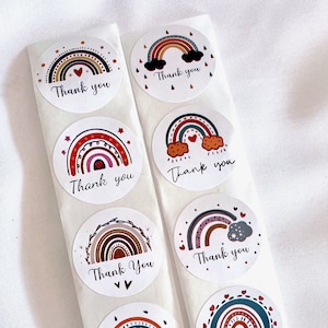 Pegatina redonda de agradecimiento con arcoíris bohemio, 1 pulgada (2,5 cm) de ancho, etiqueta de calcomanía hippie bohemia en tonos tierra surtidos para embalaje de pequeñas empresas