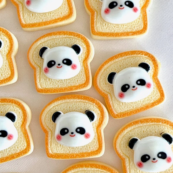 Panda French Toast Flatback Resin Cabochon, Cute Dollhouse Bakery Mini Fake Food Charm, Decoden Animal Lover DIY Hair Phone Case Accessory