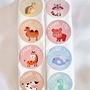 Adhesivo redondo de agradecimiento con texto en inglés "Simple Wildlife", 1 pulgada (2,5 cm) de ancho, diseño de animales del zoológico, jungla y bosque de dinosaurios, para embalaje de pequeñas empresas