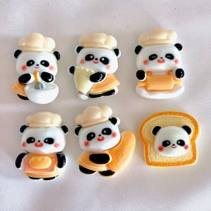 Set di 6 Baker Panda Bread Flat Back Resin Cabochon, Mini Fake Food Condiment Bottle Charm, Decoden Lover per Accessorio per Capelli Fai da Te