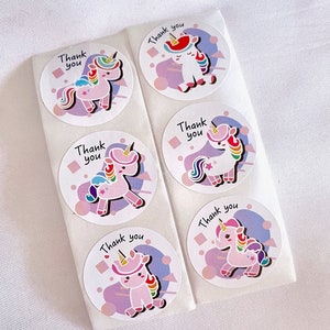 Pegatina redonda de agradecimiento con diseño de unicornio rosa pastel, 1 pulgada (2,5 cm), diseño de caballo mítico, para embalaje de regalo para pequeñas empresas