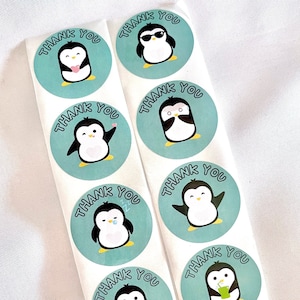 Pinguin Danke Runde Aufkleber, 1 Zoll / 2,5 cm breit Teal Blue Wildlife Marine Ozean Zoo Arktis Tier Aufkleber für kleine Business-Verpackungen