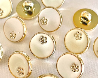 13mm Cream Gold Flower with Golden Edge Round Acrylic Shank Button, Cute Plastic Button for DIY Crafting Scrapbook Sewing Cufflink Supplies