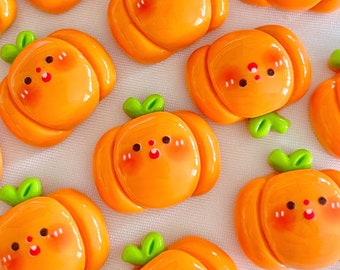 Baby Pumpkin Smiling Face Flat Back Resin Cabochon, Dollhouse Mini Fake Vegetable Food Charm, Decoden Lover for DIY Hair Phone Accessories