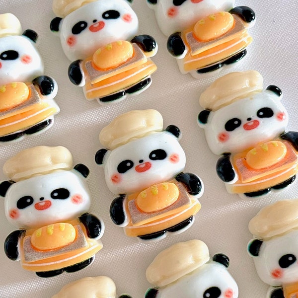 Baker Panda Baking Bread Flatback Resin Cabochon, Cute Dollhouse Mini Fake Food Charm, Decoden Animal Lover DIY Hair Phone Case Accessory