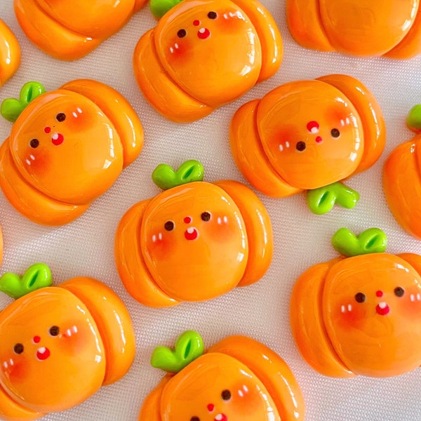 Baby Pumpkin Smiling Face Flat Back Resin Cabochon, Dollhouse Mini Fake Vegetable Food Charm, Decoden Lover for DIY Hair Phone Accessories