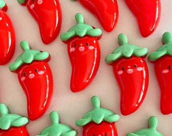 Baby Red Chilli Pepper Smiling Face Flat Back Resin Cabochon, Dollhouse Mini Fake Vegetable Food Charm, Decoden for Hair Tie DIY Accessories