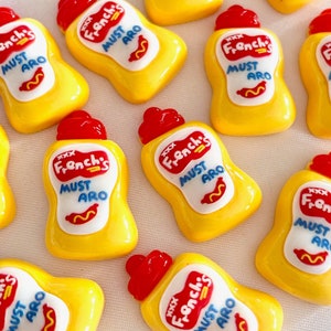 Cabochon in resina con retro piatto per bottiglie di senape, mini ciondolo per cibo con salsa di condimento finto per casa delle bambole, Decoden Lover per accessori fai da te per custodie per capelli e telefoni