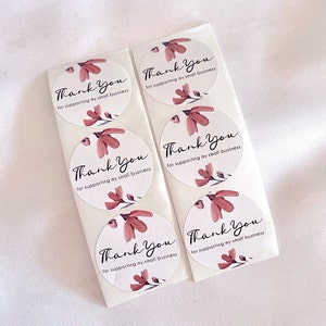 Adhesivo redondo con diseño de flores rosas que dice "Gracias por apoyar mi pequeña empresa", 1 pulgada (2,5 cm) Etiqueta con diseño de margaritas para embalaje de pequeñas empresas