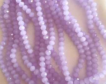 Conta redonda de vidro facetado lilás claro translúcido de 4 mm, espaçador de cristal delicado para confecção de joias DIY.