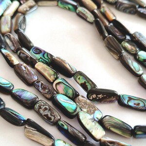 15mm Abalone Shell Vertical Drilled Rectangle Bar Flat Bead Strand, Natural Untreated Paua MOP Column Tube Nacre DIY Jewelry Making Supply
