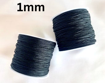 Cordón de nailon negro de 1 mm, 30 metros o 32 yardas, cordón de nudo chino para abalorios de macramé Shamballa Kumihimo para hacer joyas DIY